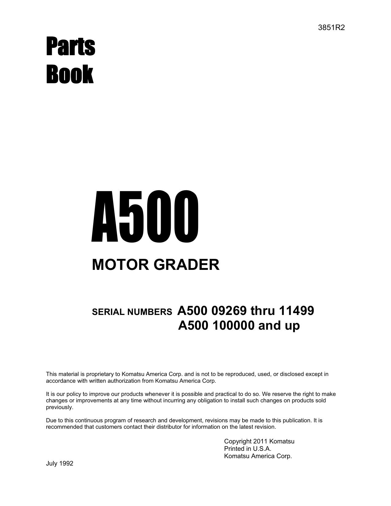 ,A500 MOTOR GRADER PARTS MANUAL